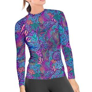 Spacefish Army Eco-Friendly Coral Kaleidoscope Contour Rash Guard Women Swim XL